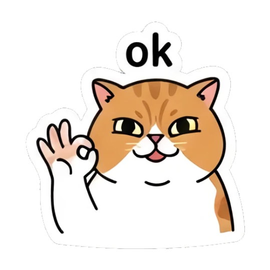 Ginger cat making an OK hand gesture with 'ok' text. Ginger Cat Daily Vibes sticker for expressive chats and social replies.