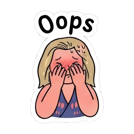 Embarrassed girl covering face with hands, saying Oops Festival Boho Girl sticker for expressive chats and social replies.