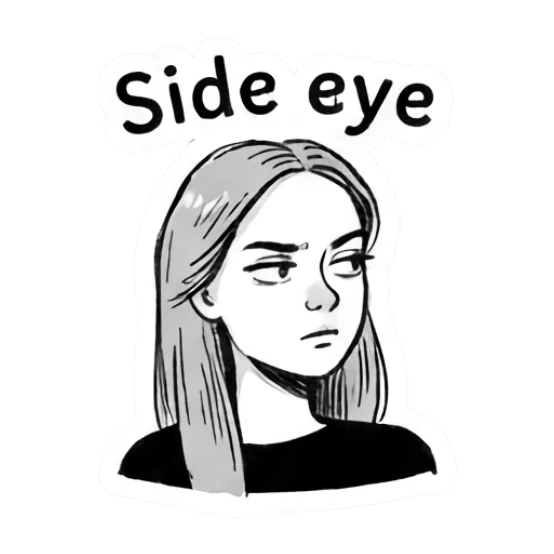 Girl giving a skeptical side-eye glance Doodle Girl Daily Vibes sticker for expressive chats and social replies.