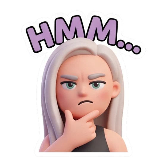 Blonde girl thinking with a hand on her chin. Blonde Girl Daily Vibes sticker for expressive chats and social replies.