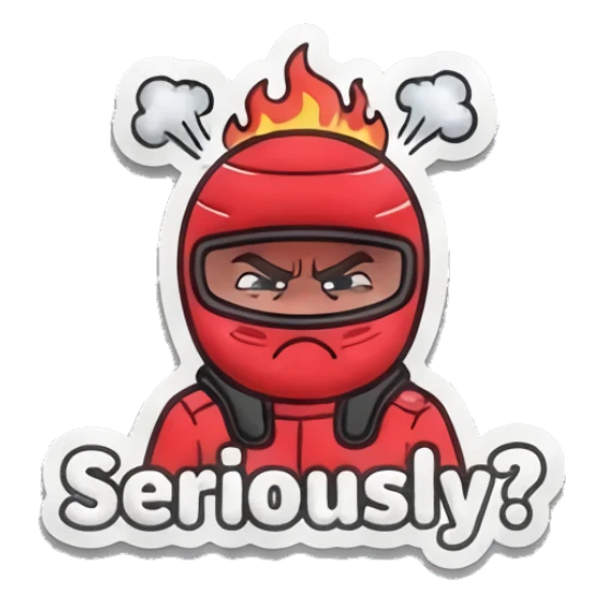 Racer looking angry with steam coming out of helmet Red Racer Mascot sticker for expressive chats and social replies.