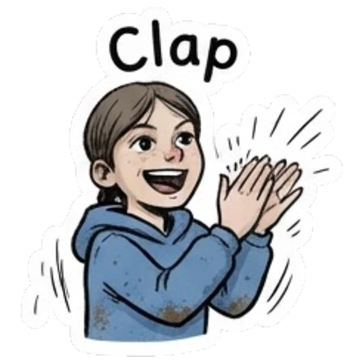 Girl clapping hands enthusiastically with text Clap Daily Moods of a Girl sticker for expressive chats and social replies.