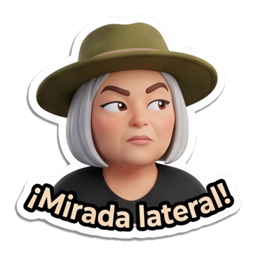 Explorer lady giving a side-eye with text Mirada lateral Adventurous Explorer Lady sticker for expressive chats and social replies.
