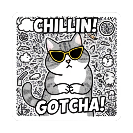 Cat wearing sunglasses with text GOTCHA Doodle Cat Daily Vibes sticker for expressive chats and social replies.