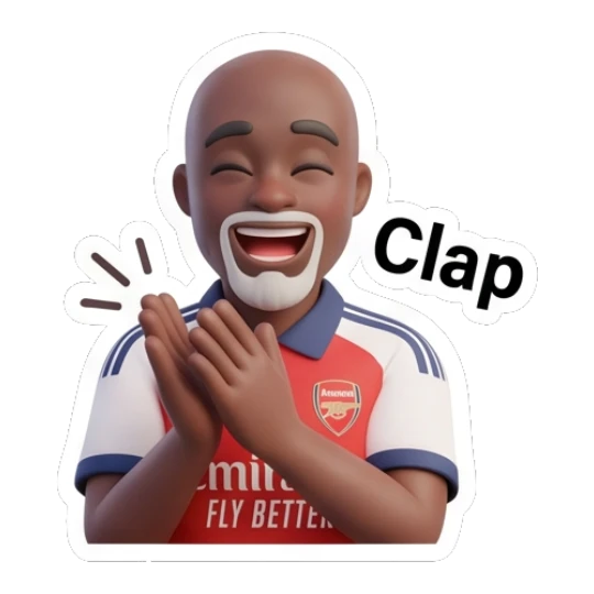 Man clapping hands enthusiastically with text Clap Arsenal Fan Emotions sticker for expressive chats and social replies.