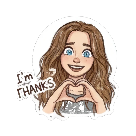 Curly-haired girl making a heart shape with hands. Curly Haired Girl Moods sticker for expressive chats and social replies.