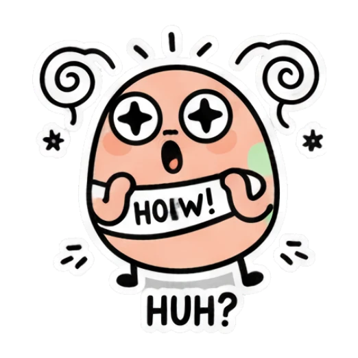 Pink egg character looking confused with spiral eyes, text HUH Little Pink Egg Adventures sticker for expressive chats and social replies.