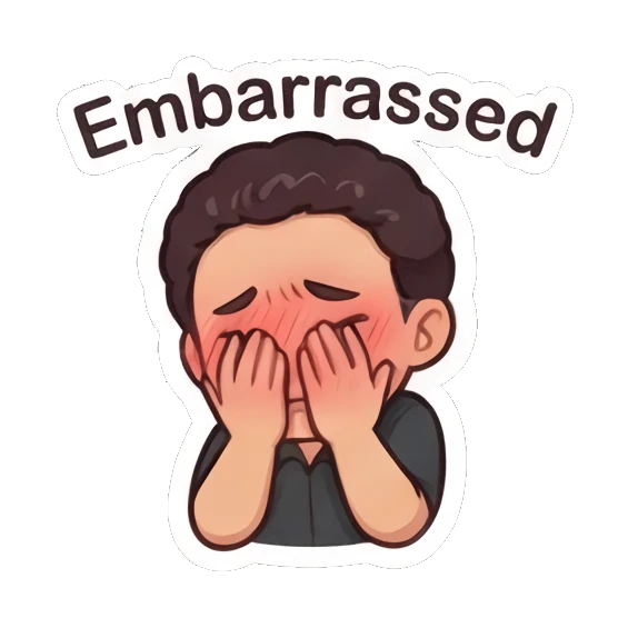 Curly-haired man feeling embarrassed with hands covering his face. Curly Haired Guy Expressions sticker for expressive chats and social replies.