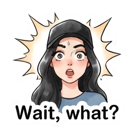 Girl in cap looking shocked with text Wait, what? Modern Girl Daily Vibes sticker for expressive chats and social replies.