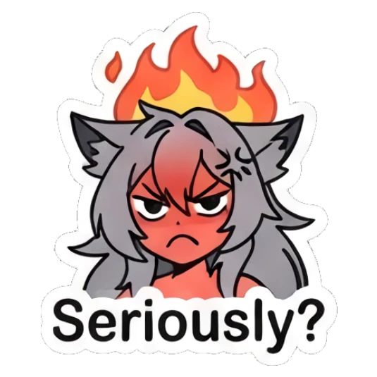 Wolf girl looking angry with fire above her head Grey Wolf Girl Daily Life sticker for expressive chats and social replies.