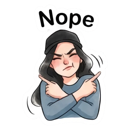 Girl in cap crossing arms and looking annoyed with text Nope Modern Girl Daily Vibes sticker for expressive chats and social replies.