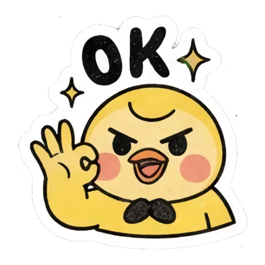 Yellow chick making an OK gesture with an angry expression, text OK. Gritty Retro Chick sticker for expressive chats and social replies.