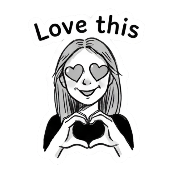 Girl making a heart shape with hands and heart-shaped eyes Doodle Girl Daily Vibes sticker for expressive chats and social replies.