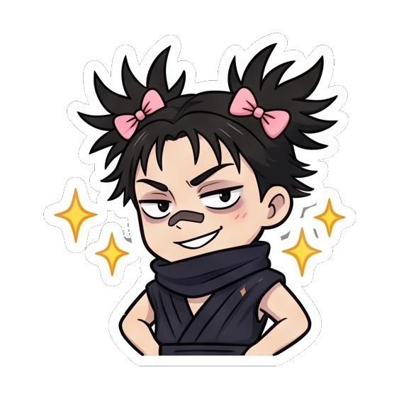 Ninja girl looking confident with hands on hips. Spiky Hair Ninja Girl sticker for expressive chats and social replies.