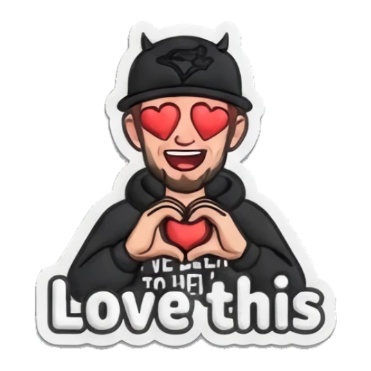 Guy making heart hands with text Love this Custom camojis sticker for expressive chats and social replies.