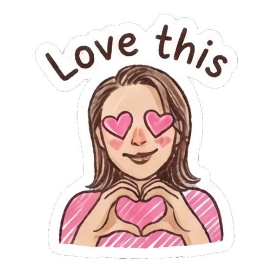 Girl making heart shape with hands and heart eyes Doodle Girl Daily Expressions sticker for expressive chats and social replies.