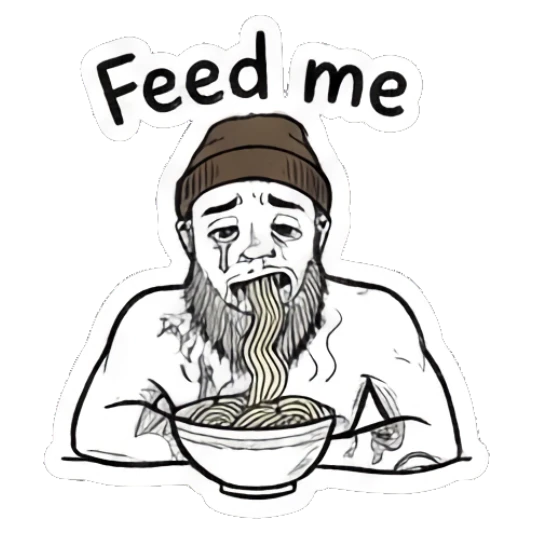 Bearded man eating a bowl of noodles Bearded Guy Moods sticker for expressive chats and social replies.