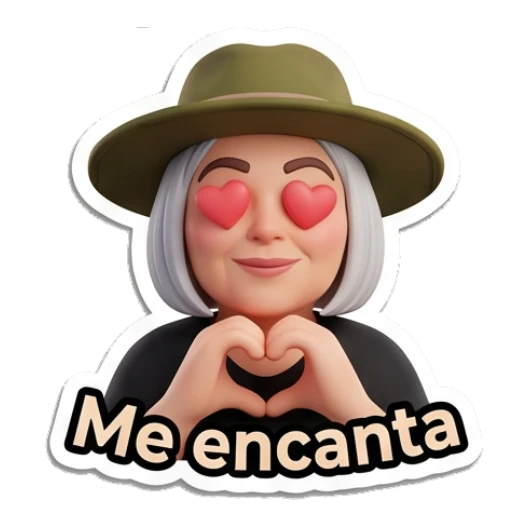 Explorer lady making a heart shape with hands with text Me encanta Adventurous Explorer Lady sticker for expressive chats and social replies.