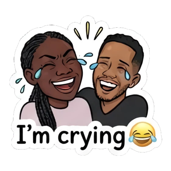 Couple laughing and crying with text I'm crying Modern Couple Daily Vibes sticker for expressive chats and social replies.