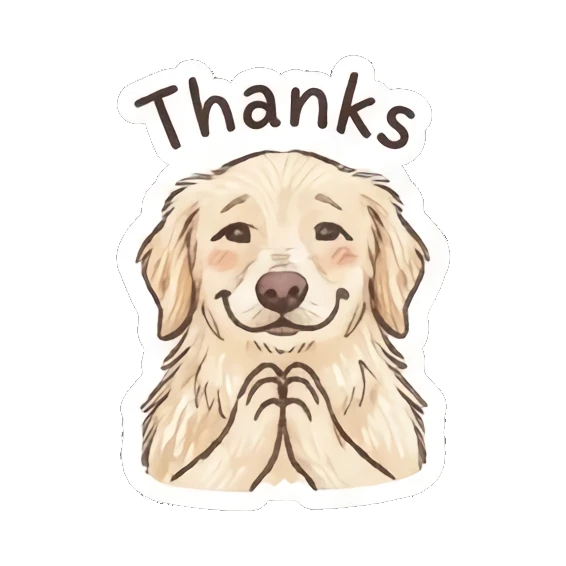 Grateful golden retriever with paws together, text Thanks Golden Doodle Daily Vibes sticker for expressive chats and social replies.