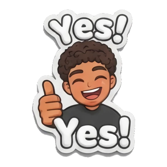 Curly-haired boy giving a thumbs up with a cheerful yes. Curly Hair Boy Daily Vibes sticker for expressive chats and social replies.