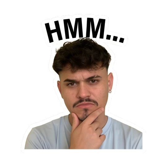 Young man thinking with a hand on his chin. Daily Life of a Trendy Guy sticker for expressive chats and social replies.