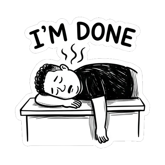 男士趴在桌上表示疲惫 Doodle Guy Daily Vibes sticker for expressive chats and social replies.