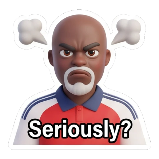 Man looking angry with steam from ears with text Seriously? Arsenal Fan Emotions sticker for expressive chats and social replies.