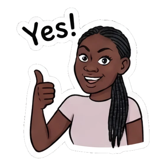 Woman giving a thumbs up with text Yes! Modern Couple Daily Vibes sticker for expressive chats and social replies.