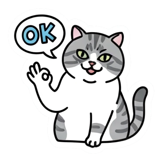 Gray cat making an OK hand gesture with text OK Gray Tabby Moods sticker for expressive chats and social replies.