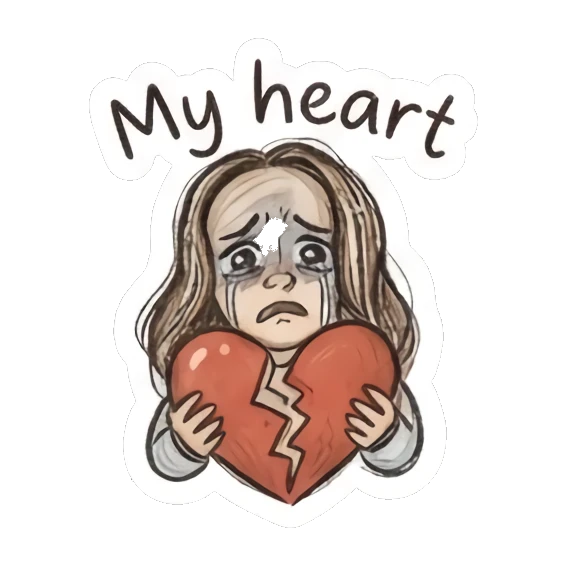 Girl crying while holding a broken heart Doodle Girl Daily Life sticker for expressive chats and social replies.
