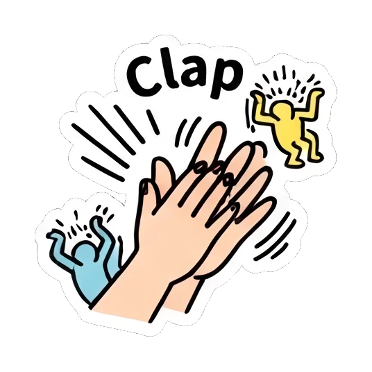 Girl clapping hands enthusiastically, text Clap Keith Haring Style Girl sticker for expressive chats and social replies.