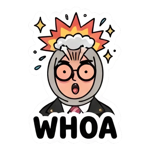 Hijabi student with head exploding, WHOA text Hijabi Student Daily Life sticker for expressive chats and social replies.