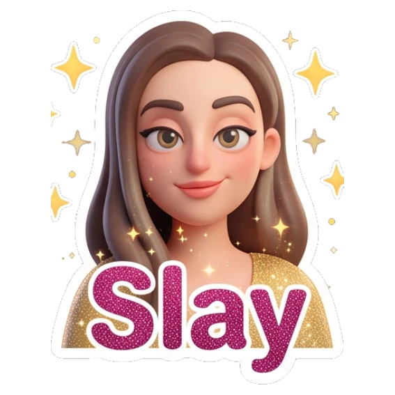 Girl looking confident with Slay text Cheerful 3D Girl Expressions sticker for expressive chats and social replies.