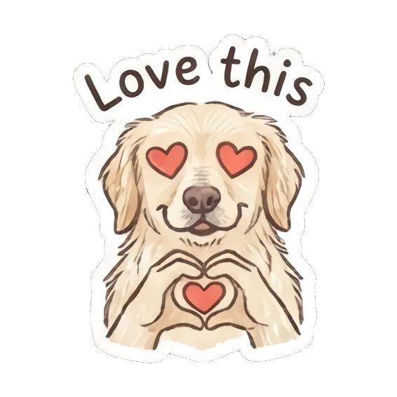 Loving golden retriever making a heart shape with paws, text Love this Golden Doodle Daily Vibes sticker for expressive chats and social replies.