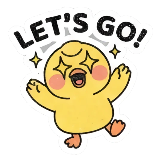 Excited yellow chick jumping with star eyes Gritty Retro Chick sticker for expressive chats and social replies.