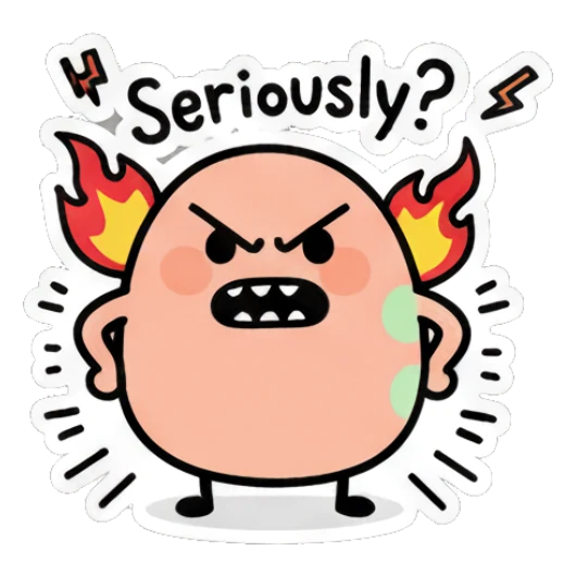 Angry egg with fire hair and Seriously text Doodle Egg Moods sticker for expressive chats and social replies.