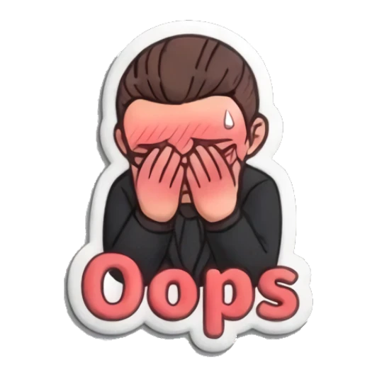 Embarrassed man covering his face with 'Oops' text Professional Suit Guy sticker for expressive chats and social replies.