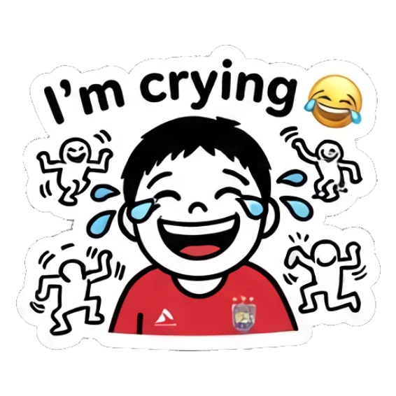 Laughing soccer boy crying tears of joy with 'I'm crying' text Keith Haring Style Soccer Boy sticker for expressive chats and social replies.