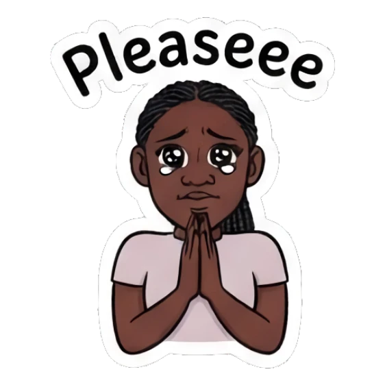 Woman begging with hands together with text Pleaseee Modern Couple Daily Vibes sticker for expressive chats and social replies.