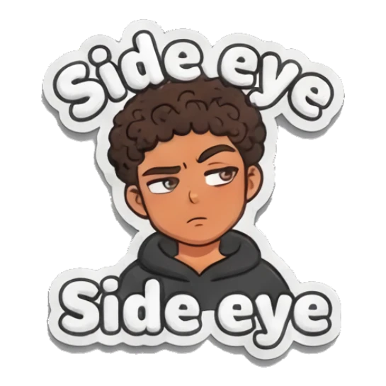 Curly-haired boy giving a suspicious side-eye glance. Curly Hair Boy Daily Vibes sticker for expressive chats and social replies.