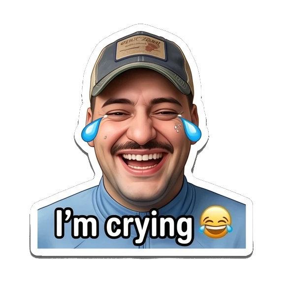 Man with mustache in cap laughing with tears of joy Mustache Guy Daily Vibes sticker for expressive chats and social replies.