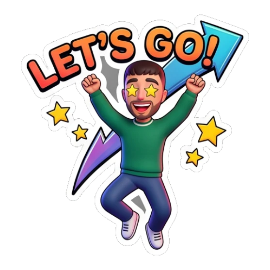 Guy jumping excitedly with Let's Go text Cheerful Guy Daily Vibes sticker for expressive chats and social replies.