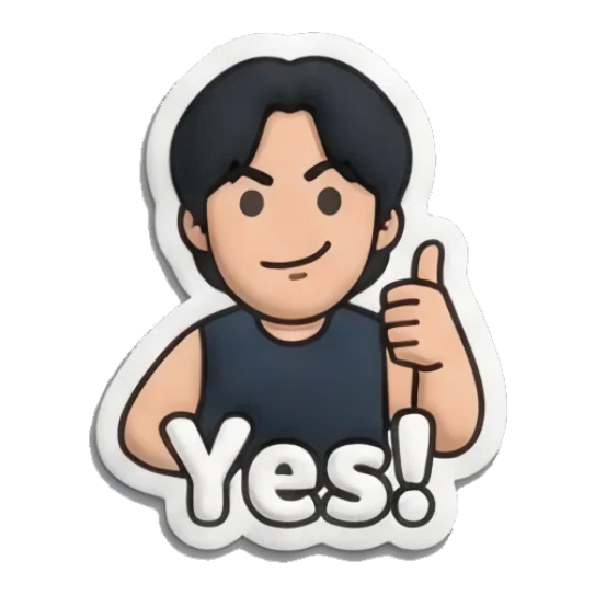 Boy giving a thumbs up with text Yes Puffy Boy Daily Vibes sticker for expressive chats and social replies.