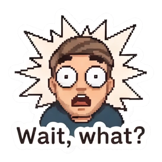 Shocked man with wide eyes and a burst effect behind him. Pixel Guy Daily Vibes sticker for expressive chats and social replies.