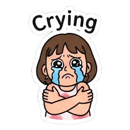 Girl crying with blue tears, arms crossed, text Crying Cheerful Girl Daily Vibes sticker for expressive chats and social replies.