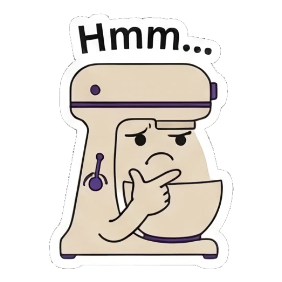 Mixer thinking with a hand on chin Kitchen Mixer Moods sticker for expressive chats and social replies.