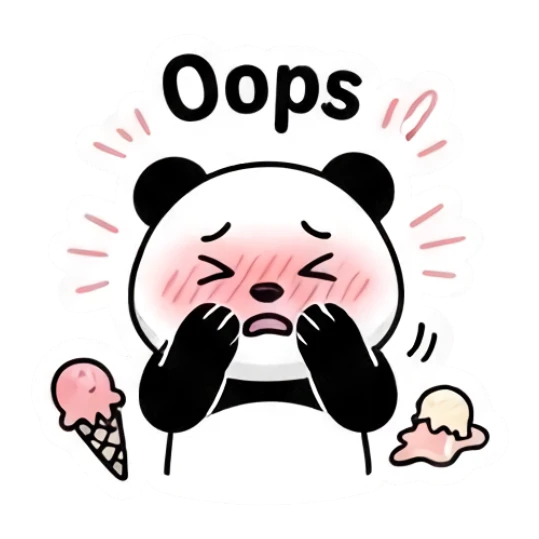 Embarrassed panda saying Oops with ice cream Keith Haring Style Panda sticker for expressive chats and social replies.
