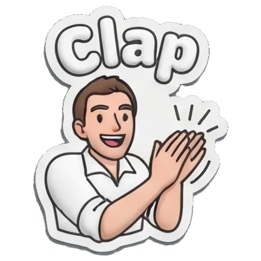 Man clapping hands together in applause with text Clap Everyday Guy Expressions sticker for expressive chats and social replies.