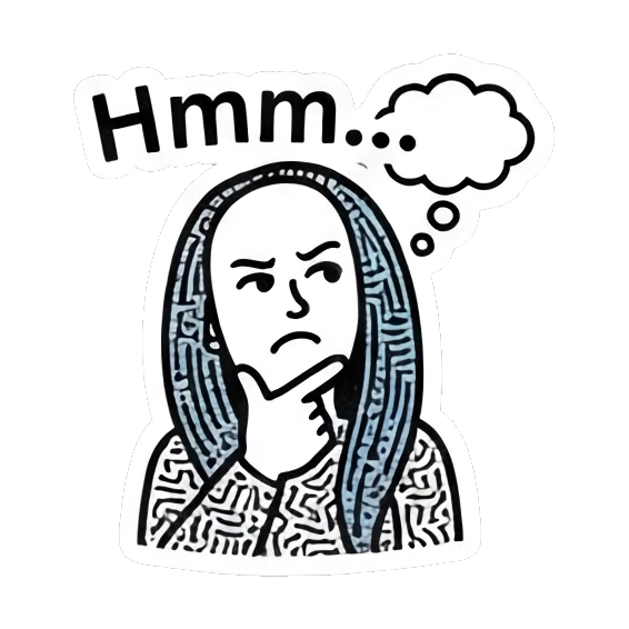 Thoughtful girl with a thought bubble with text Hmm... Keith Haring Style Girl sticker for expressive chats and social replies.